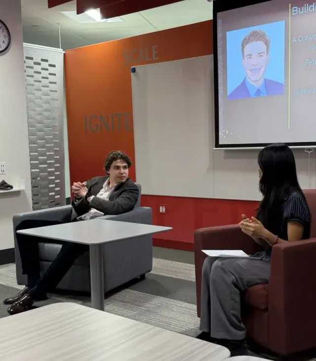 Michael Pavlovskyi speaking on AI at Lake Forest College