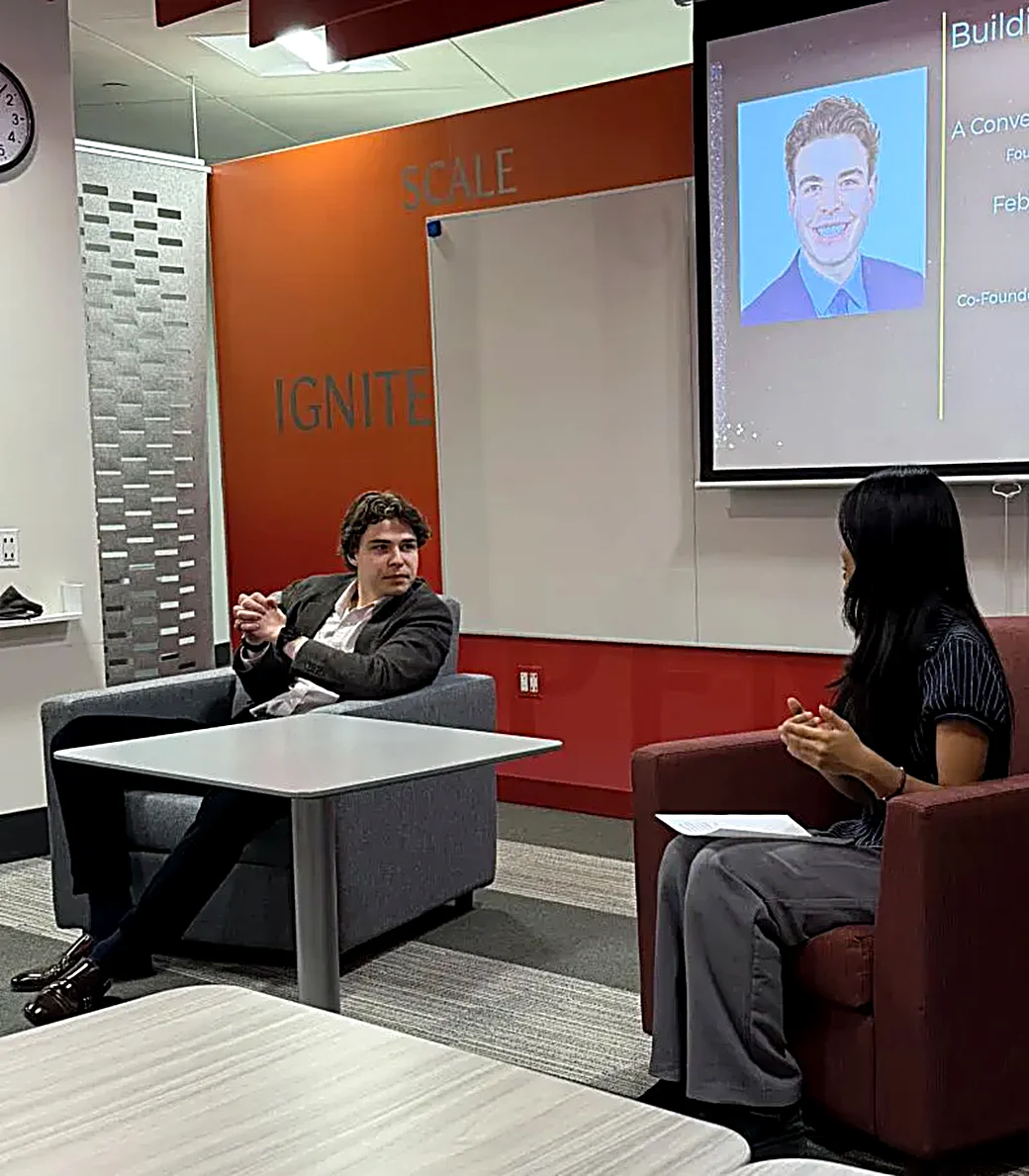 Michael Pavlovskyi speaking on AI at Lake Forest College